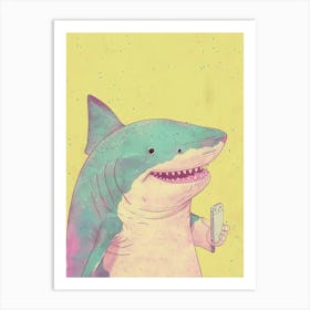 Shark On A Smartphone Pastel Illustration 2 Art Print