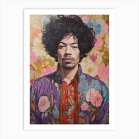 Jimi Hendrix Floral Portrait 1 Art Print