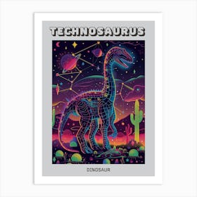 Cyber Celestial Neon Dinosaur 4 Poster Art Print