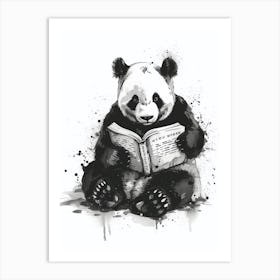 Giant Panda Reading Ink Illustration 3 Art Print