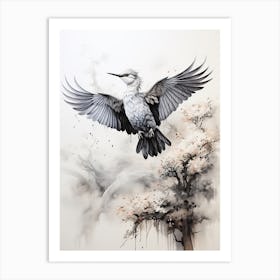 Hummingbird, Japanese Brush Painting, Ukiyo E, Minimal 4 Art Print