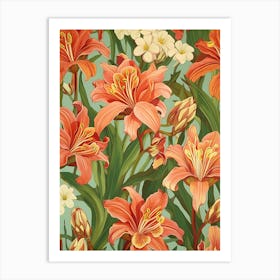 Seamless Pattern With Orange Lilies Art Print