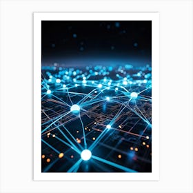 Cybernetic Abstract Concept Art Featuring A Network Of Luminous Dots And Waves Polygons And Streams (4) Art Print