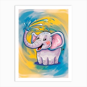 Cute Elephant With Water Art Print