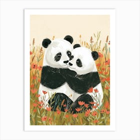 Giant Panda Two Bears Playing Together In A Meadow Storybook Illustration 2 Art Print