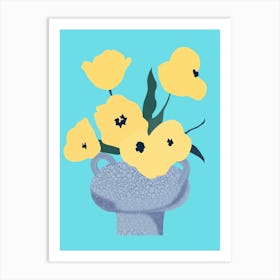 Yellow Flowers In Clay Vase Art Print