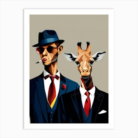 Man And Giraffe Gansters Art Print