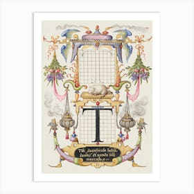 Guide For Constructing The Letter T From Mira Calligraphiae Monumenta, Joris Hoefnagel Art Print