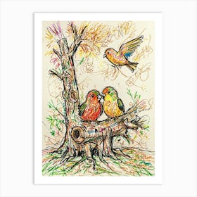 Birds On A Branch Art Print