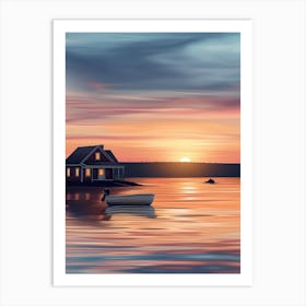 House On The Lake At Sunset Art Print
