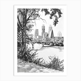 Red River Cultural District Austin Texas Black And White Drawing 1 Art Print