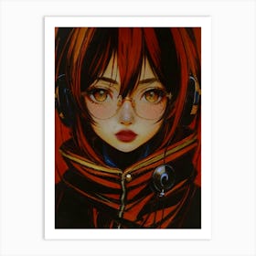 Anime Girl With Headphones Art Print