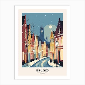 Winter Night  Travel Poster Bruges Belgium 2 Art Print