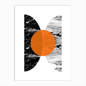 Orange and Black Marble Circles Print Art Print