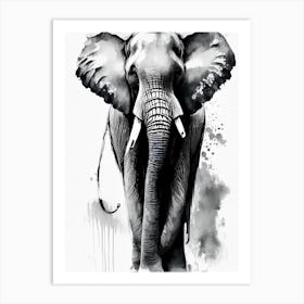 Elephant Symbol 1 Black And White Painting Art Print