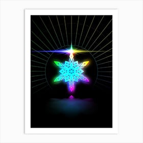 Neon Geometric Glyph in Candy Blue and Pink with Rainbow Sparkle on Black n.0178 Art Print