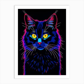 Neon Light Cat Head Art Print