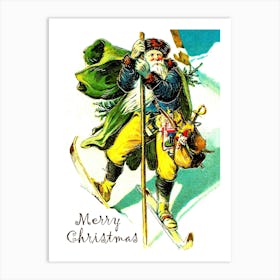 Skiing Santa Claus Wish You A Marry Christmas Art Print