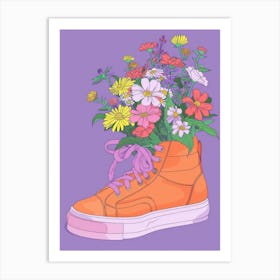 Retro Sneakers With Flowers 90s Illustration 3 Art Print