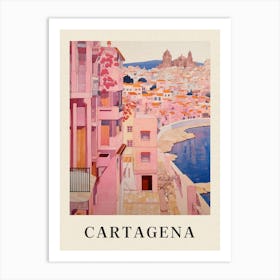 Cartagena Spain 3 Vintage Pink Travel Illustration Poster Art Print