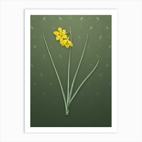 Vintage Narcissus Odorus Botanical on Lunar Green Pattern n.1971 Art Print