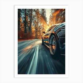 Speeding Sports Car In The Forest 1 Art Print