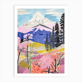 Mount Baker United States 3 Colourful Mountain Illustration Art Print