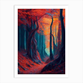 A Surreal Landscape Of A Forest In Autumn Art Print