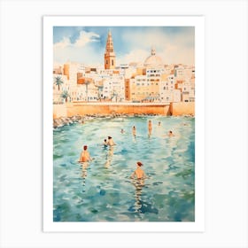 Swimming In Cadiz Spain Watercolour Art Print