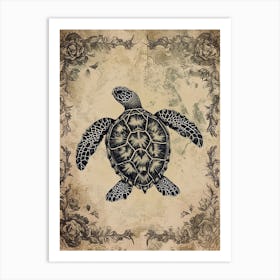 Floral Scrapbook Inspired Sea Turtle 1 Art Print