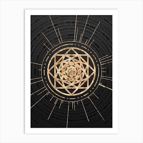 Geometric Glyph Symbol in Gold with Radial Array Lines on Dark Gray n.0147 Art Print