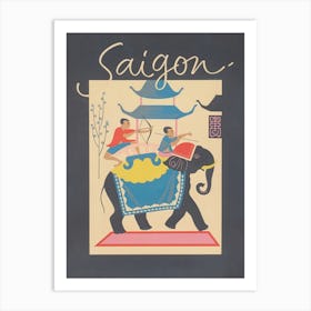 Saigon, Elephant, Vintage Travel Poster Art Print