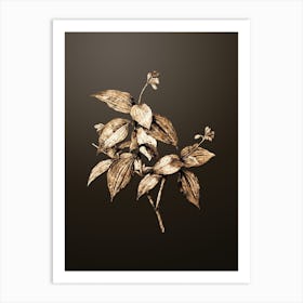 Gold Botanical Tradescantia Erecta on Chocolate Brown Art Print