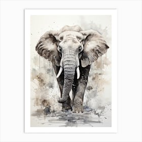 Elephant, Japanese Brush Painting, Ukiyo E, Minimal 2 Art Print