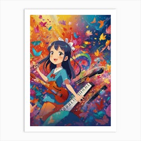 Anime Girl Playing Piano Art Print