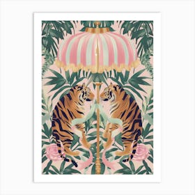 Tigers Bows Print Retro Cute Animal Botanical Tropical Art Print