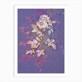 Geometric White Anjou Roses Mosaic Botanical Art on Veri Peri n.0046 Art Print