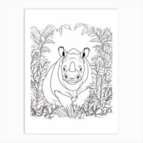 Line Art Jungle Animal Indian Rhinoceros 2 Art Print