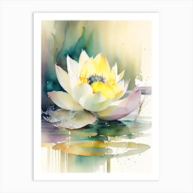 Blooming Lotus Flower In Pond Storybook Watercolour 1 Art Print