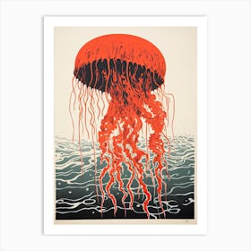 Jellyfish, Woodblock Animal Drawing 1 Art Print