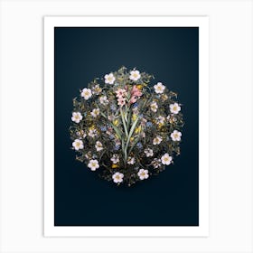Vintage Sword Lily Flower Wreath on Teal Blue n.2354 Art Print