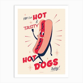 Snack Pack Vintage Style Hotdog Cartoon Print Art Print