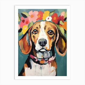 Beagle Portrait With A Flower Crown, Matisse Painting Style 1 Art Print