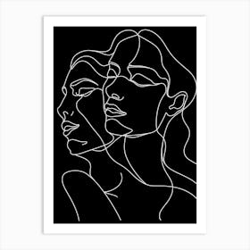 Black And White Abstract Women Faces In Line 9 Art Print