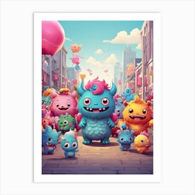 Cute Monsters In The City Art Print