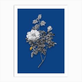 Vintage Ventenats Rose Black and White Gold Leaf Floral Art on Midnight Blue n.1184 Art Print