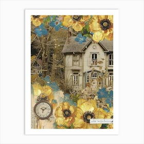 Dried Flowers Scrapbook Collage Cottage 2 Art Print