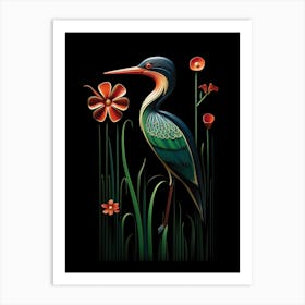 Folk Bird Illustration Green Heron 3 Art Print