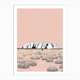 Ayers Rock Australia Color Line Drawing (7) Art Print