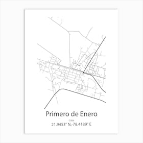 Primero De Enero,Cuba Minimalist Map Art Print